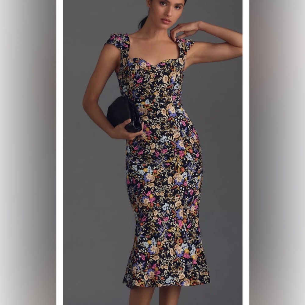 Anthropologie Floral Print Dress - Black, Pink, Yellow